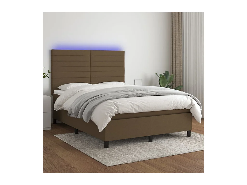 Sommier à lattes de lit matelas et LED Marron foncé 140x190 cm