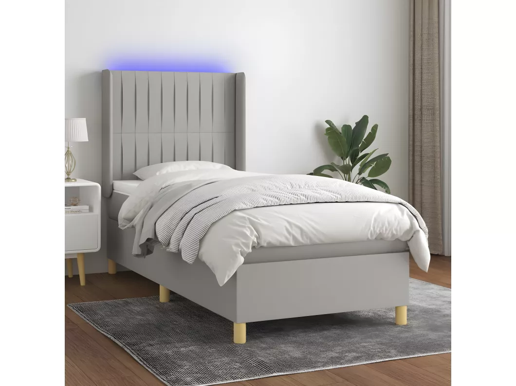 Kauf Unique Boxspringbett mit Matratze & LED Hellgrau 90x190 cm Stoff