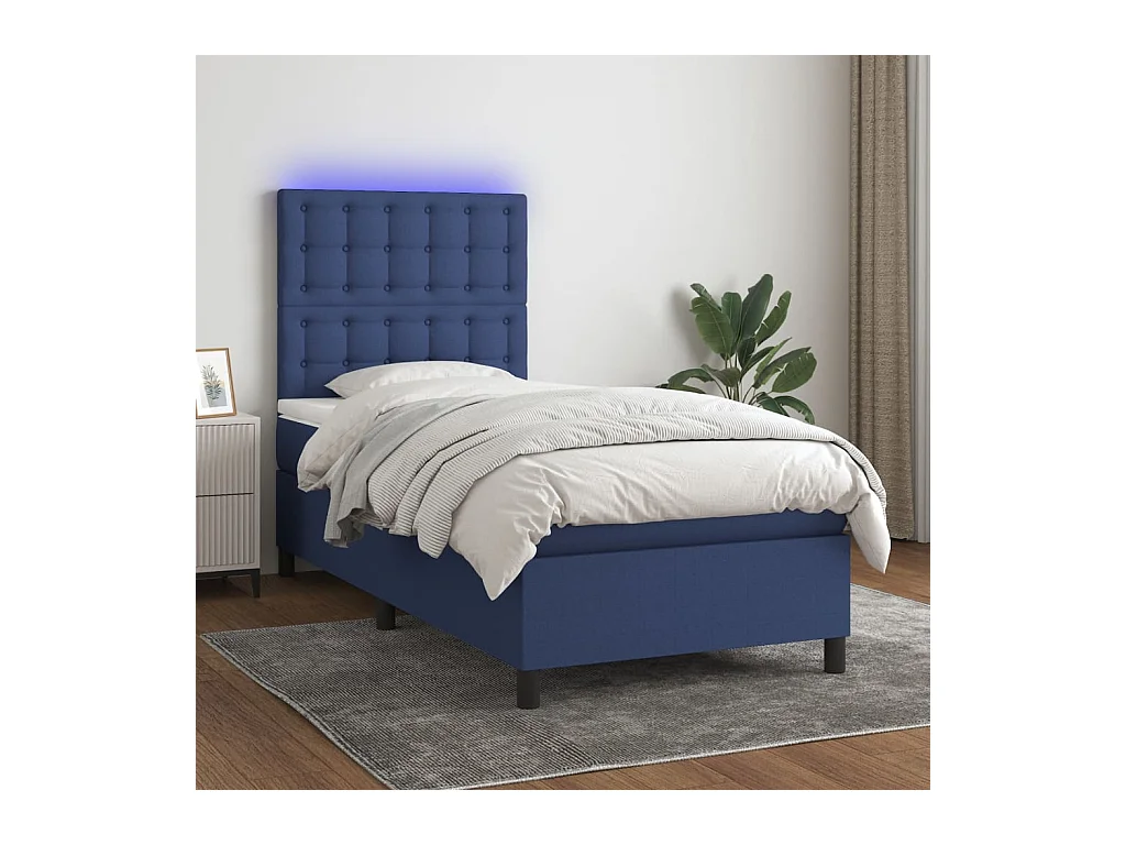 Sommier à lattes de lit avec matelas et LED Bleu 80x200cm Tissu