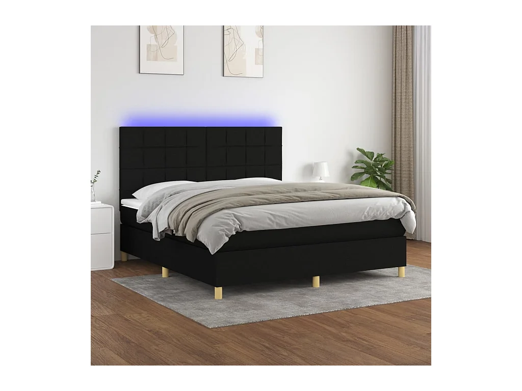 Boxspringbett mit Matratze & LED Schwarz 160x200 cm Stoff