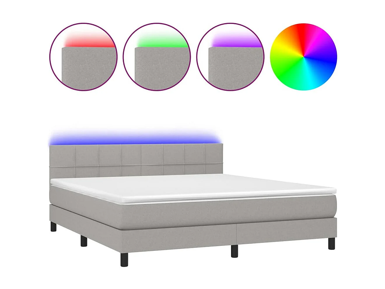 Cama box spring colchón y luces LED tela gris claro 160x200 cm