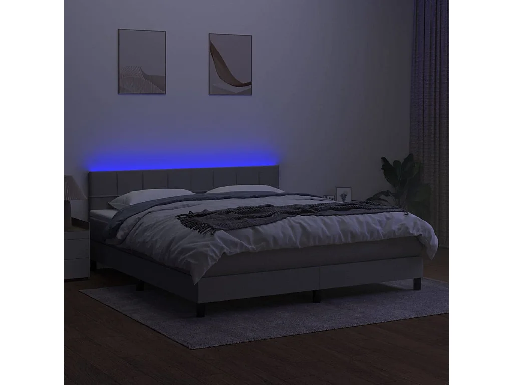 Cama box spring colchón y luces LED tela gris claro 160x200 cm