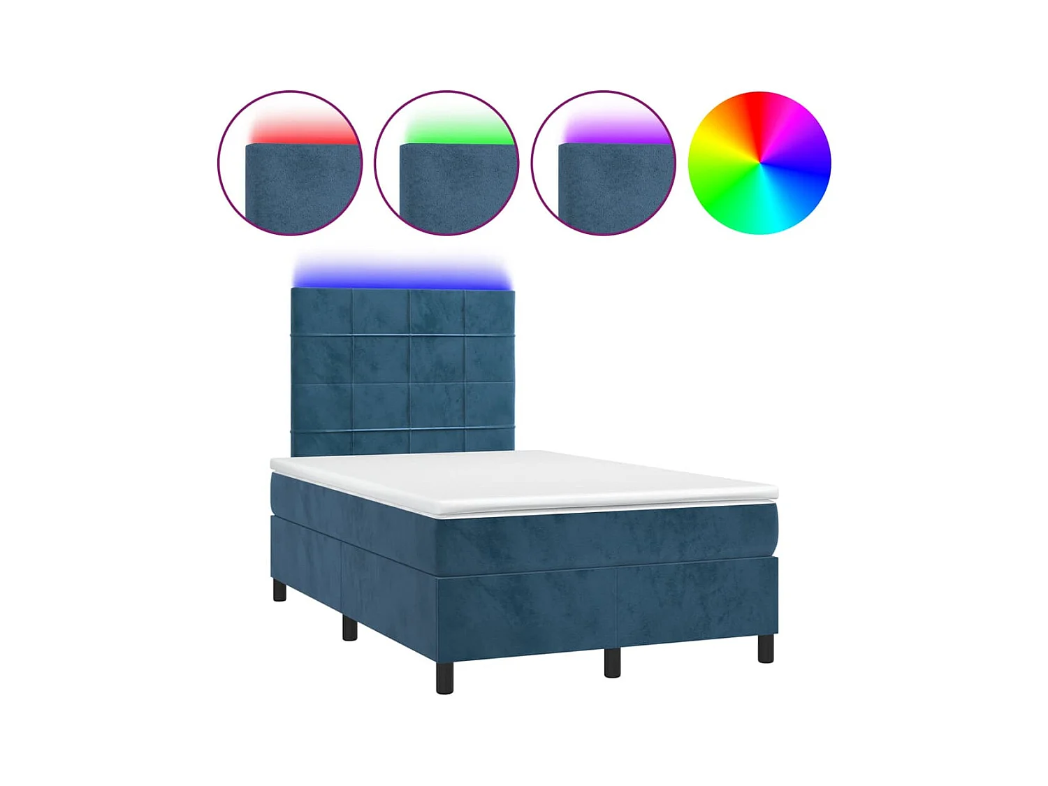 Sommier à lattes de lit matelas et LED Bleu foncé 120x200 cm