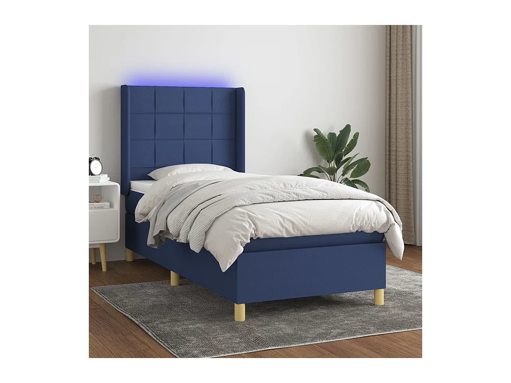 Sommier à lattes de lit matelas et LED Bleu 80x200cm Tissu