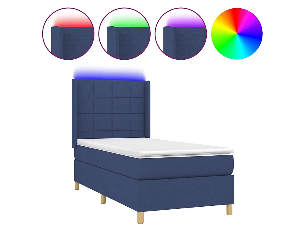Cama box spring c/ colchão e LED 80x200 cm tecido azul