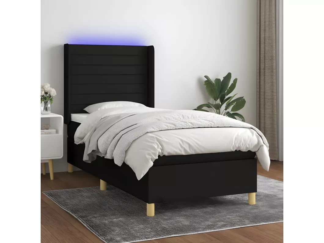 Kauf Unique Boxspringbett mit Matratze & LED Schwarz 100x200 cm Stoff