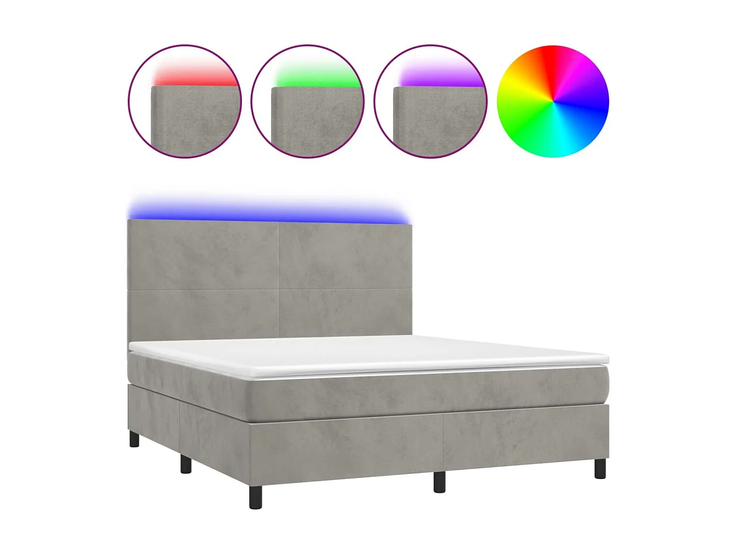 Boxspringbett mit Matratze & LED Hellgrau 160x200 cm Samt