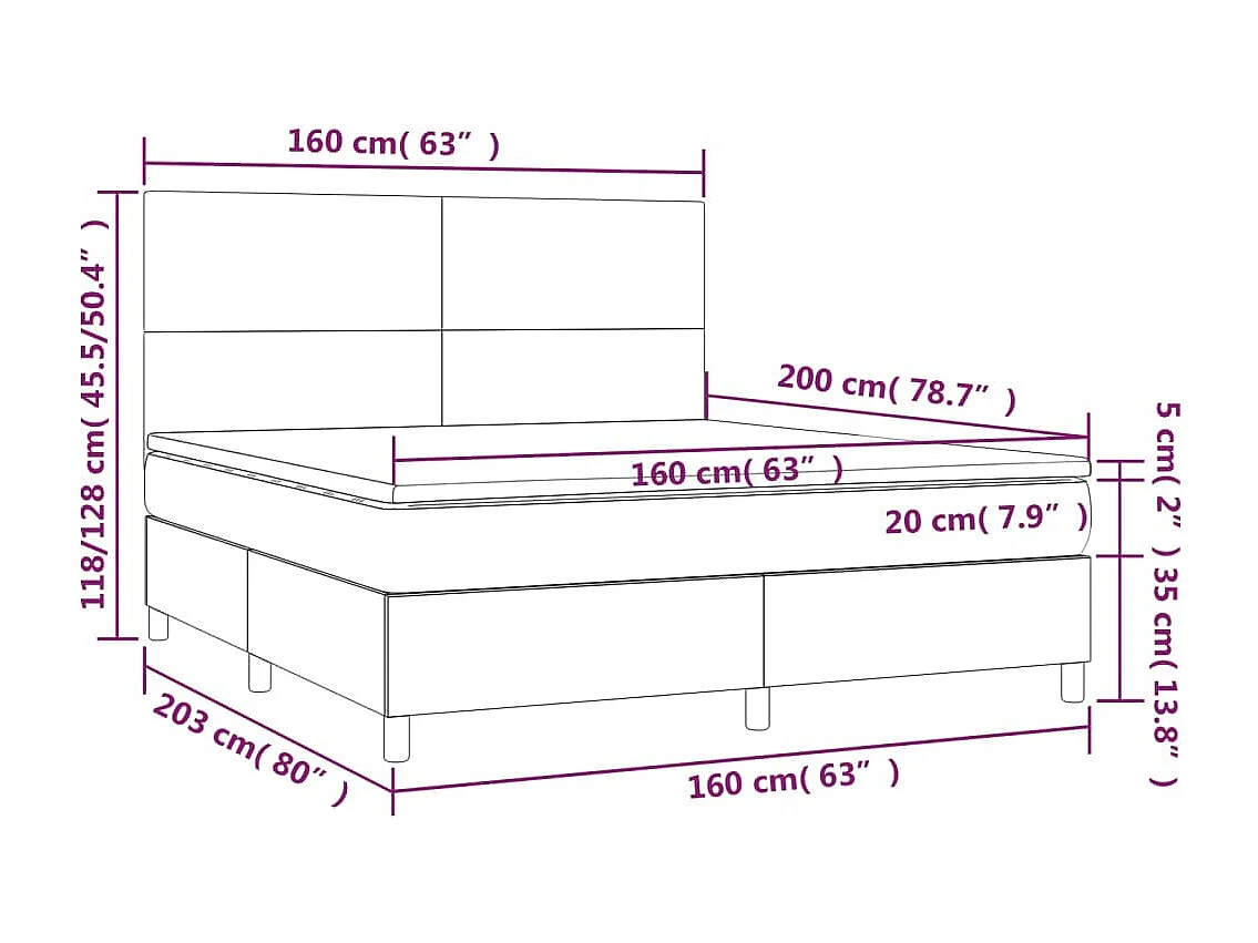 Boxspringbett mit Matratze & LED Hellgrau 160x200 cm Samt