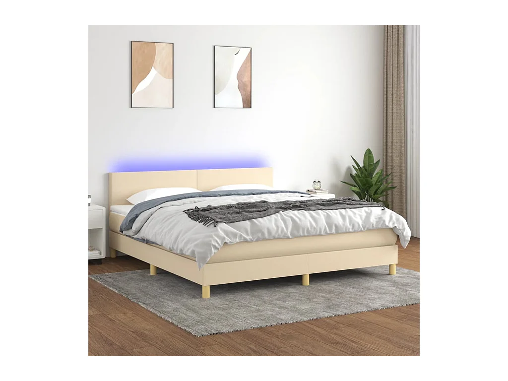 Letto a Molle con Materasso e LED Crema 160x200 cm in Tessuto
