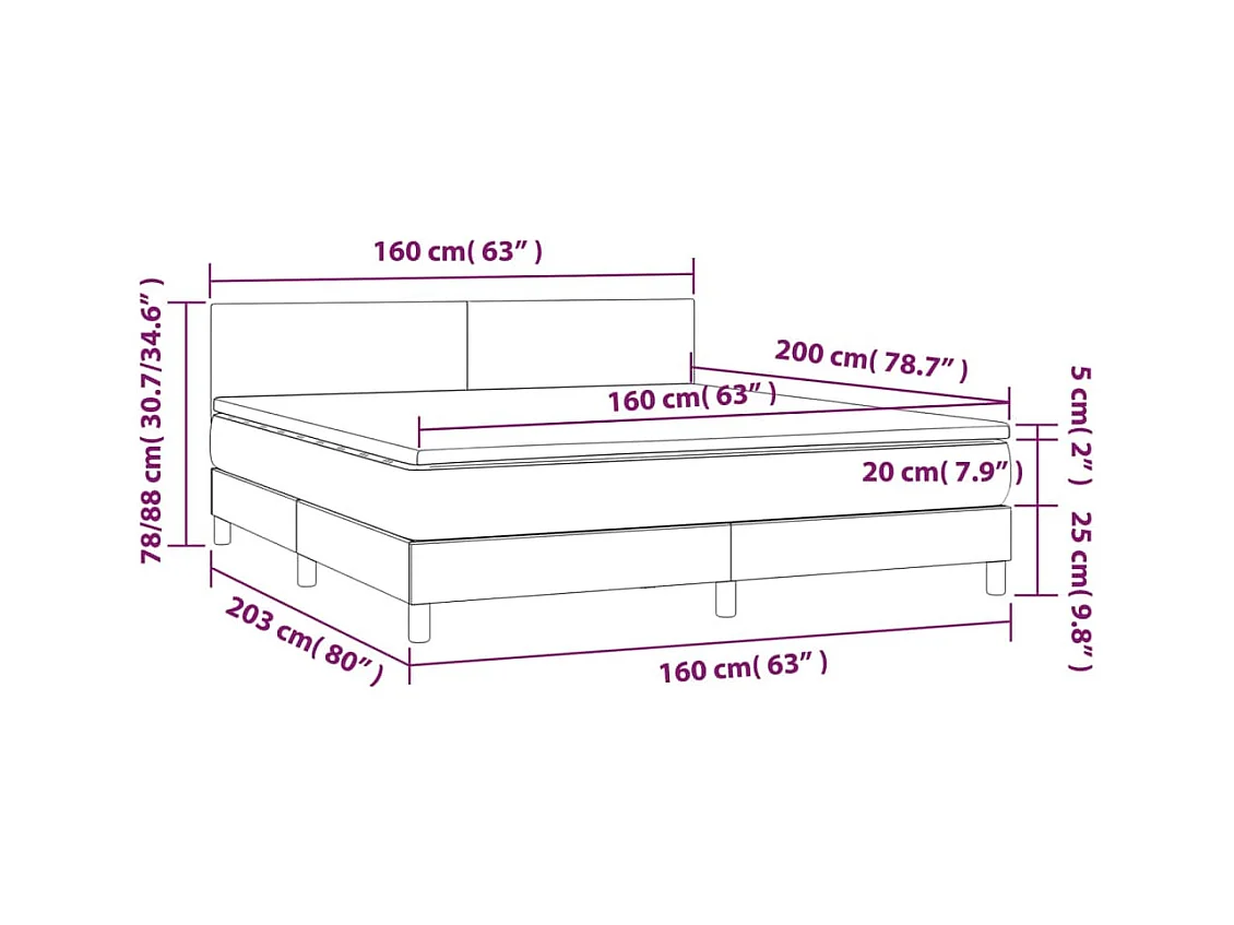 Boxspringbett mit Matratze & LED Creme 160x200 cm Stoff