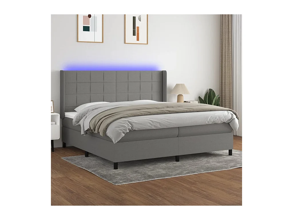Sommier à lattes de lit matelas LED Gris foncé 200x200 cm Tissu