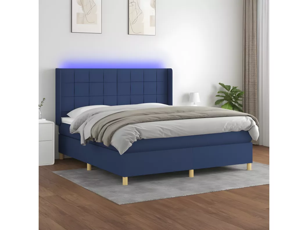 Kauf Unique Boxspringbett mit Matratze & LED Blau 160x200 cm Stoff