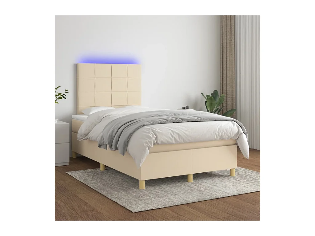 Sommier à lattes de lit et matelas et LED Crème 120x200cm Tissu