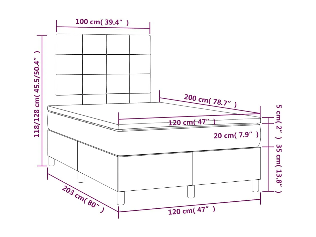 Sommier à lattes de lit et matelas et LED Crème 120x200cm Tissu
