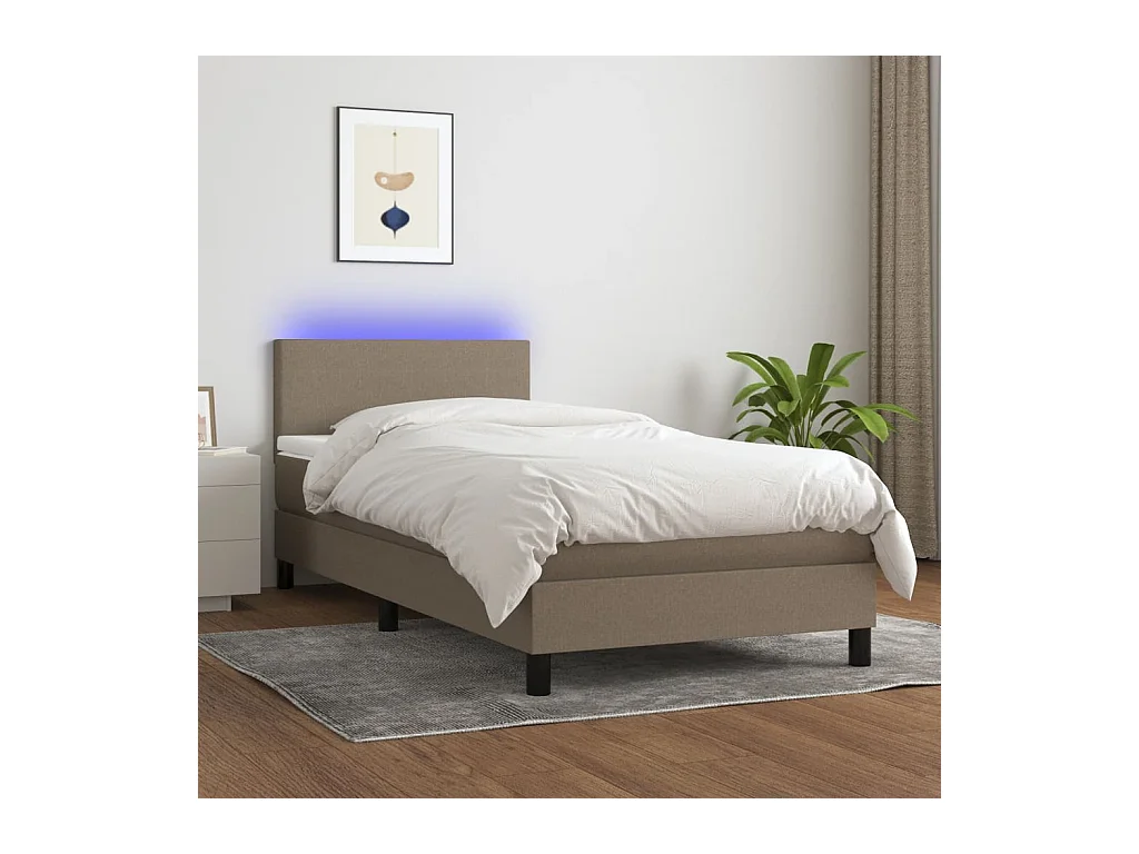 Sommier à lattes de lit avec matelas LED Taupe 90x190 cm Tissu