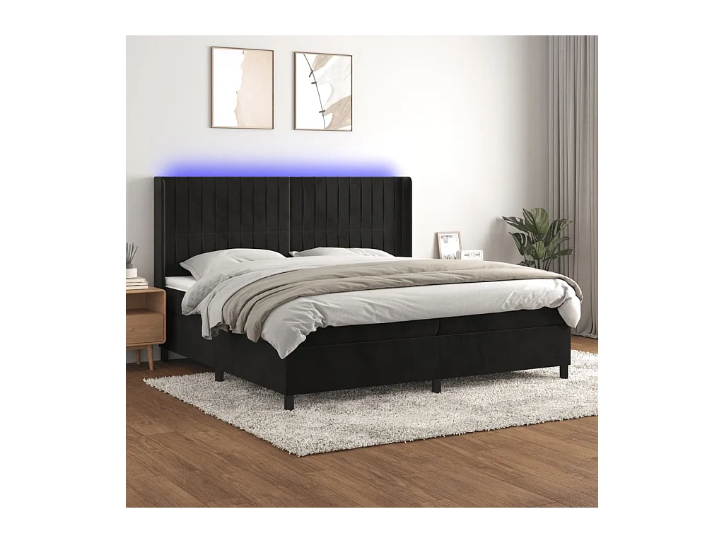 Sommier à lattes de lit matelas et LED Noir 200x200 cm Velours