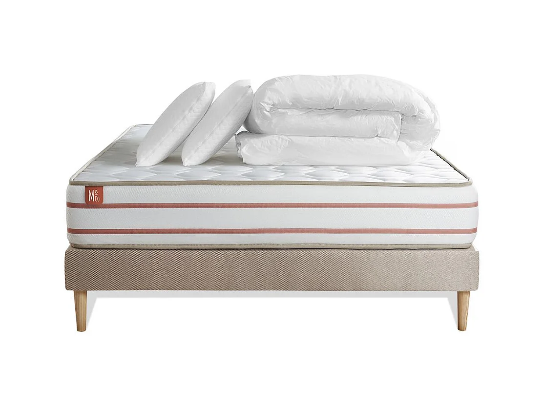 Pack prêt à dormir matelas LE DOUX 180x200cm Mémoire de forme - Ep. 24cm + sommier kit Beige