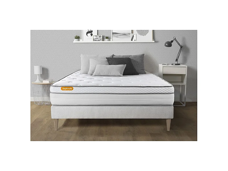 Matelas + sommier kit blanc 140x200 Memo Luxe Ressorts ensachés + mémoire de forme MAXI épaisseur
