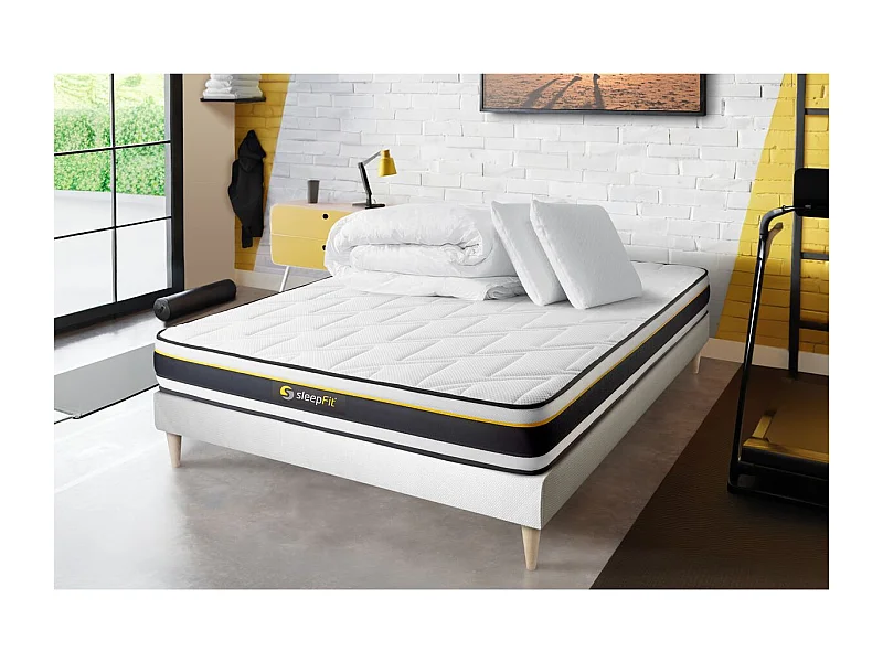 Pack sommier + matelas SOFT 160x200 + 2 oreillers mémoire de forme + Couette Percale