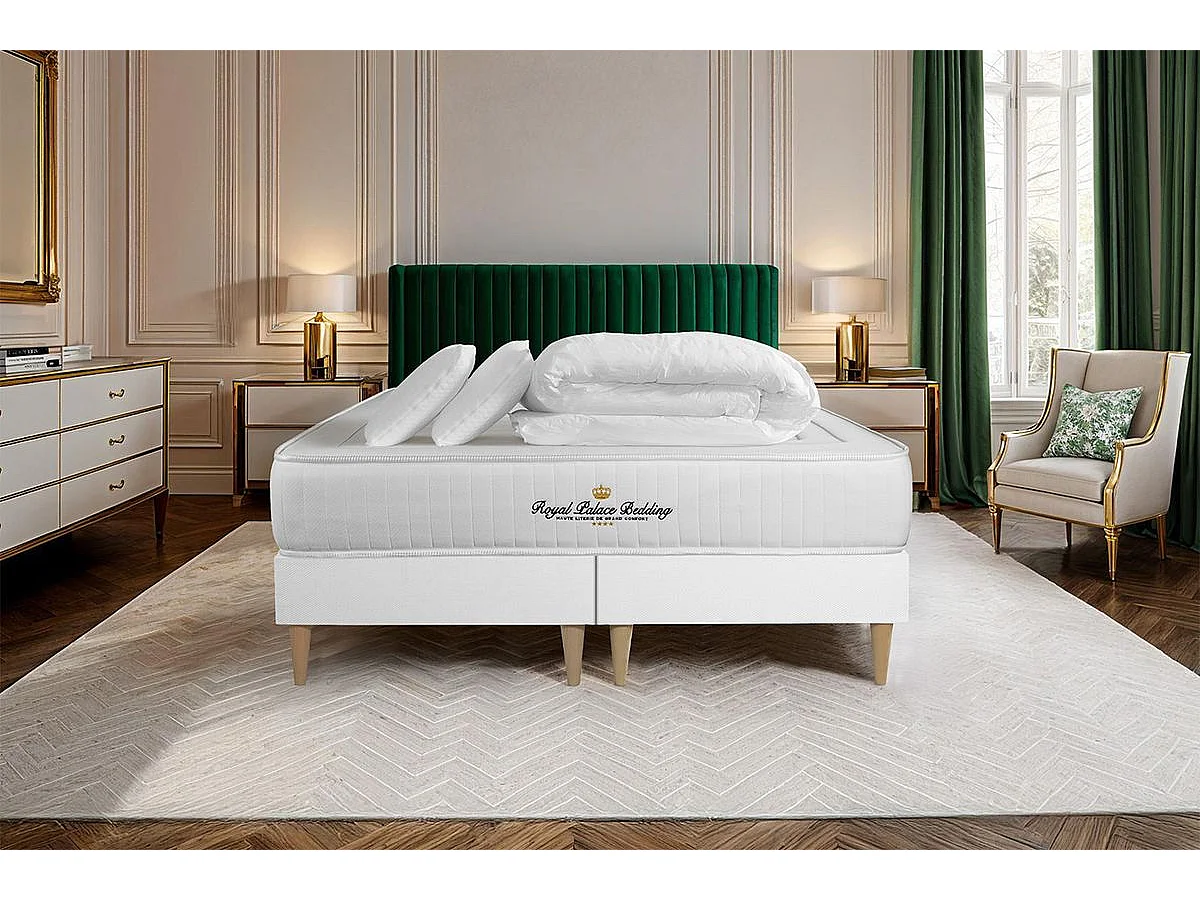 Pack matelas LANCASTER 160x200 + double sommiers blanc 80x200 + Couette + 2 oreillers