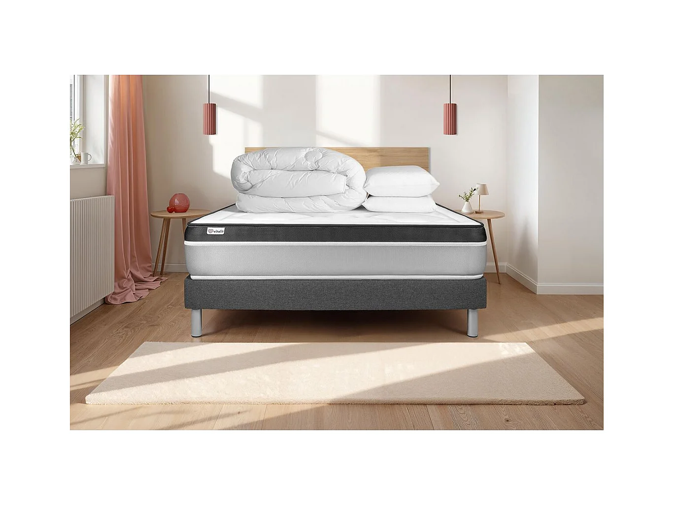 Pack prêt à dormir VITAL ERGO 180 x 200 cm sommier Kit gris