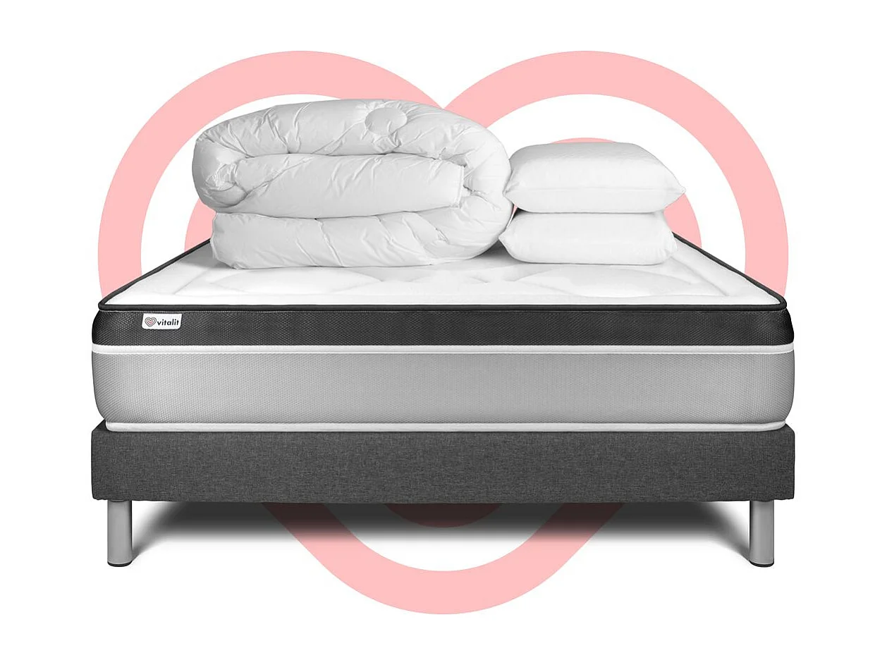 Pack prêt à dormir VITAL ERGO 180 x 200 cm sommier Kit gris