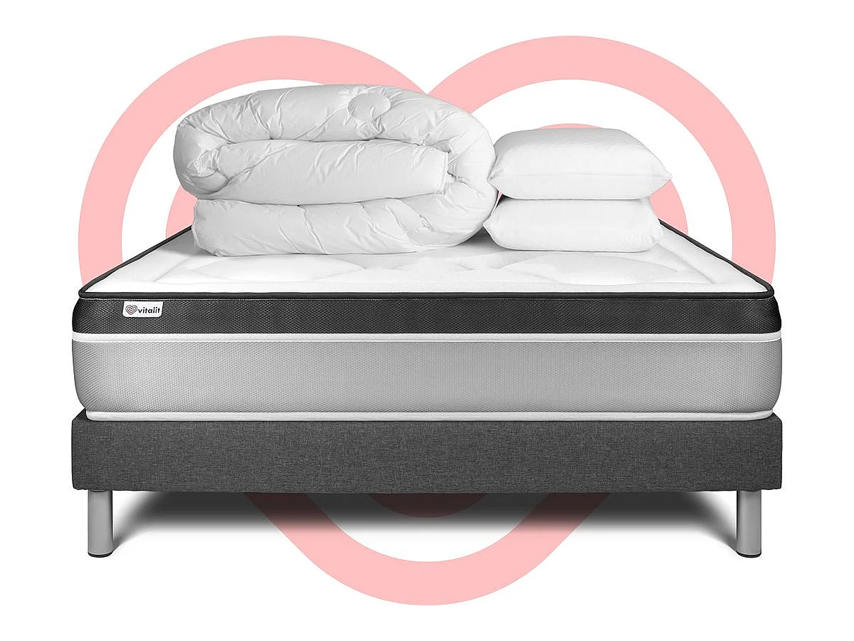 Pack prêt à dormir VITAL ERGO 180 x 200 cm sommier Kit gris