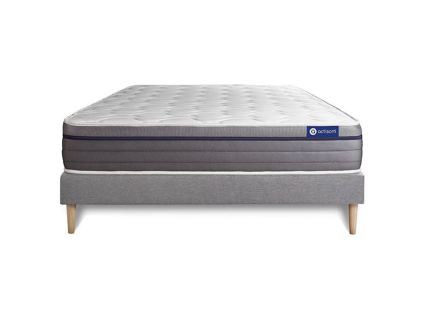 Ensemble matelas Latex+Mémoire de forme ACTILATEX ZEN 140x190 Maxi épaisseur 7zones de confort + sommier KIT gris