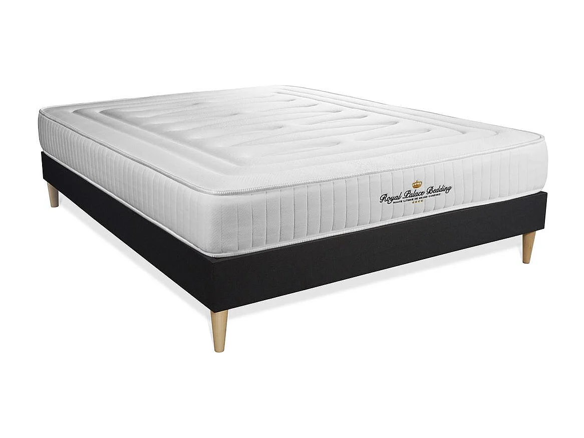 Ensemble 140x190 matelas LANCASTER ressorts ensachés et mémoire de forme + sommier kit noir