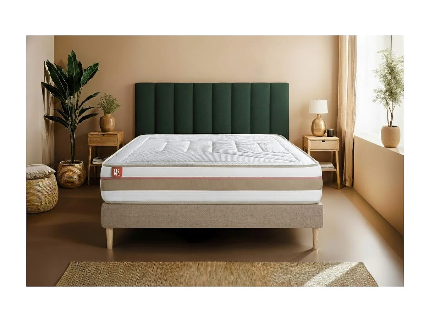 Ensemble LE TENDRE 90x200cm Ressorts ensachés + Mémoire de forme 7 zones de confort - Ep. 28cm + sommier Beige