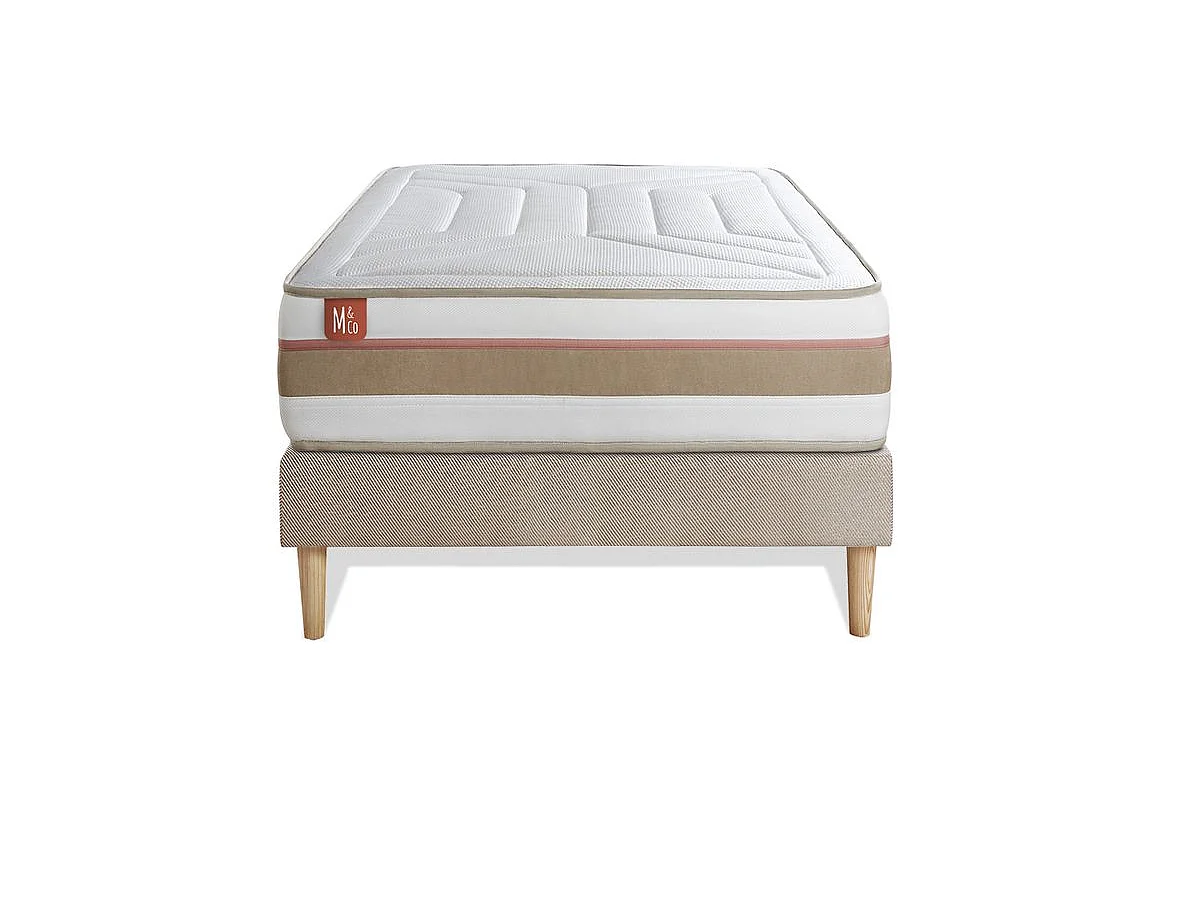 Ensemble LE TENDRE 90x200cm Ressorts ensachés + Mémoire de forme 7 zones de confort - Ep. 28cm + sommier Beige