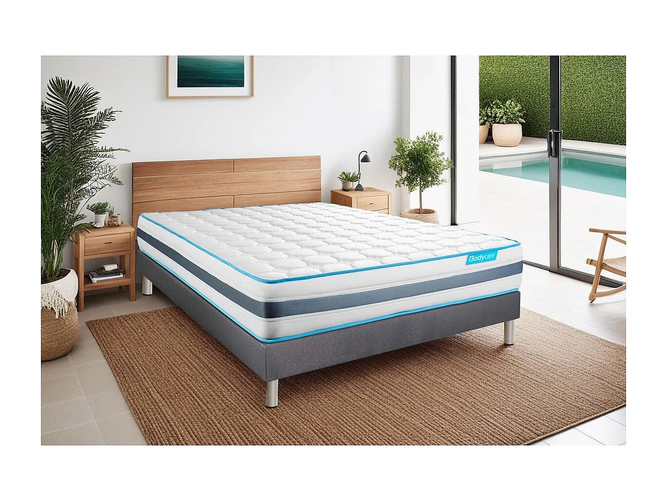 Ensemble 180x200 matelas BodyFlex ressorts ensachés et mémoire de forme + sommier kit gris