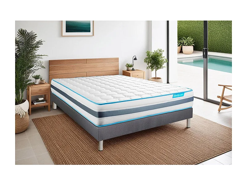 Ensemble 180x200 matelas BodyFlex ressorts ensachés et mémoire de forme + sommier kit gri