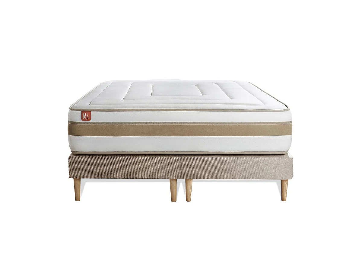 Ensemble LE RAFFINÉ 160x200cm Ressorts ensachés + Mémoire de forme BioVisco - Maxi épaisseur 26cm + double sommiers Beige