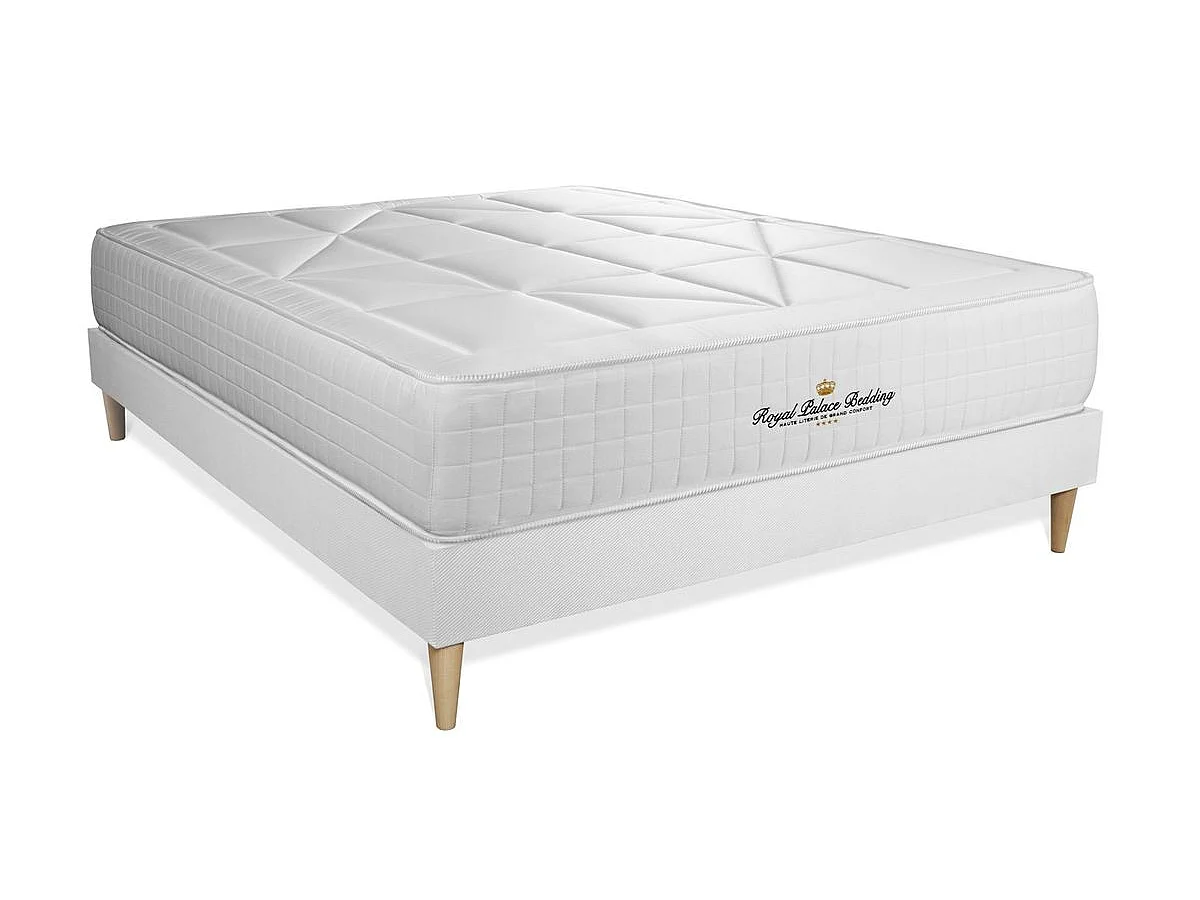 Ensemble matelas ressorts ensachés + mémoire de forme maxi épaisseur Windsor 140x190 sommier KIT blanc