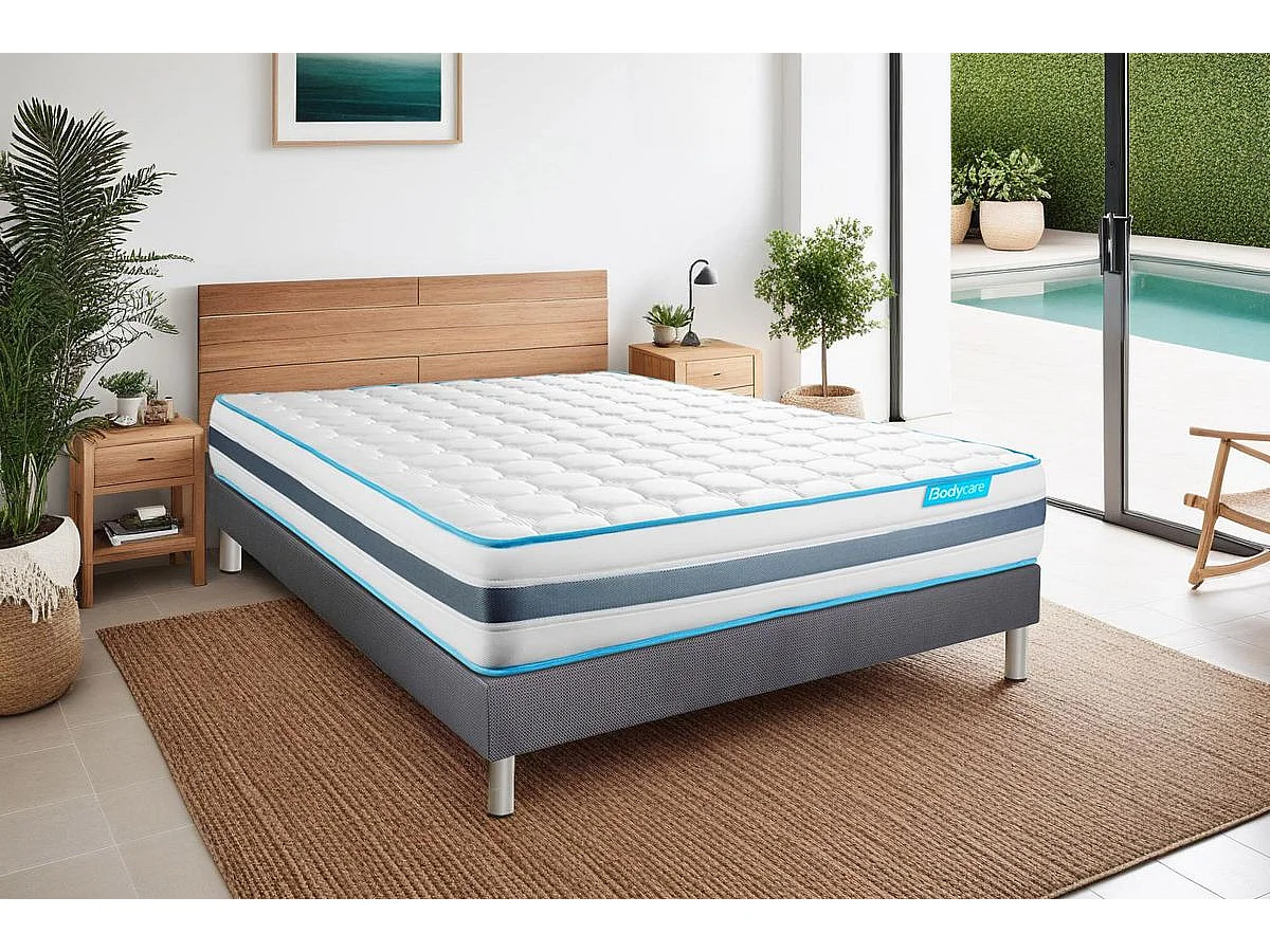 Ensemble 90x190 matelas BodyFlex ressorts ensachés et mémoire de forme + sommier kit gris