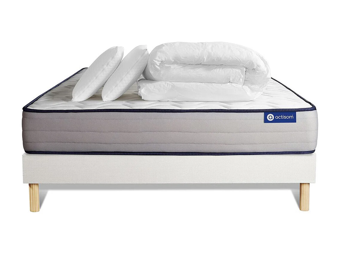 Pack prêt à dormir matelas Latex et Mémoire de forme ACTILATEX FORM 140x190 cm + sommier KIT blanc + 2 oreillers + couette