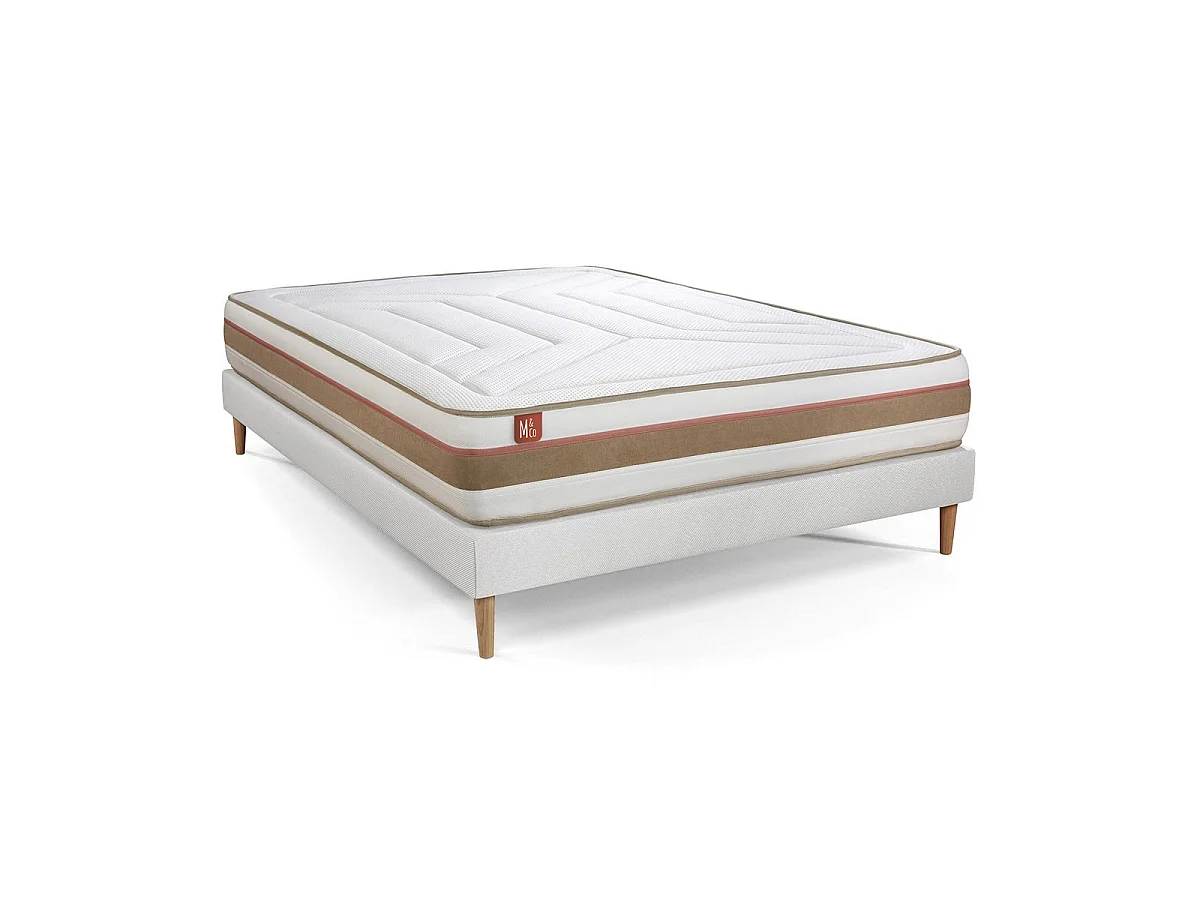 Ensemble LE TENDRE 140x190cm Ressorts ensachés + Mémoire de forme 7 zones de confort - Ep. 28cm + sommier Blanc