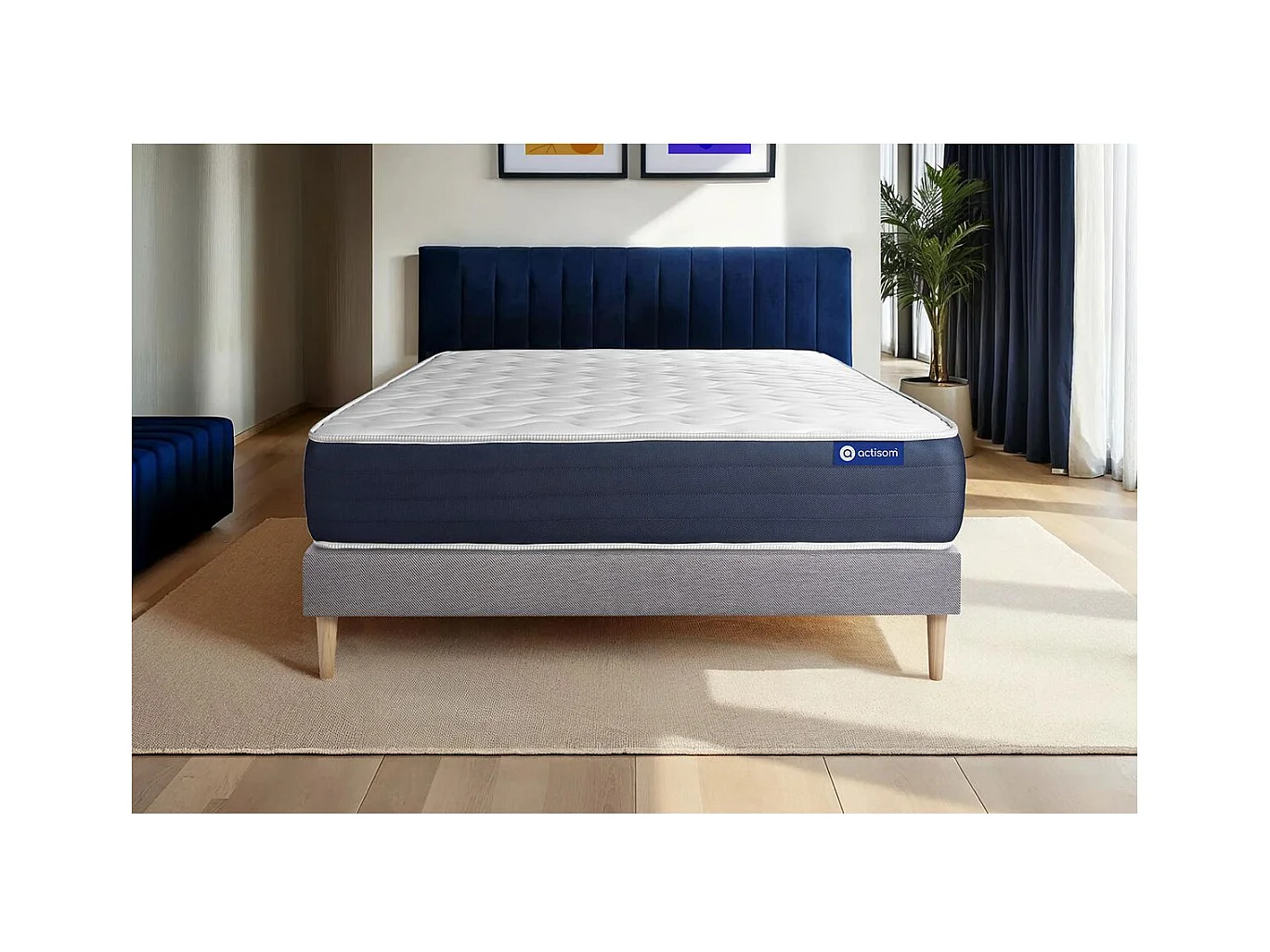 Ensemble matelas Mémoire de forme ACTIMEMO SLEEP 140x190 5zones de confort + sommier KIT gris