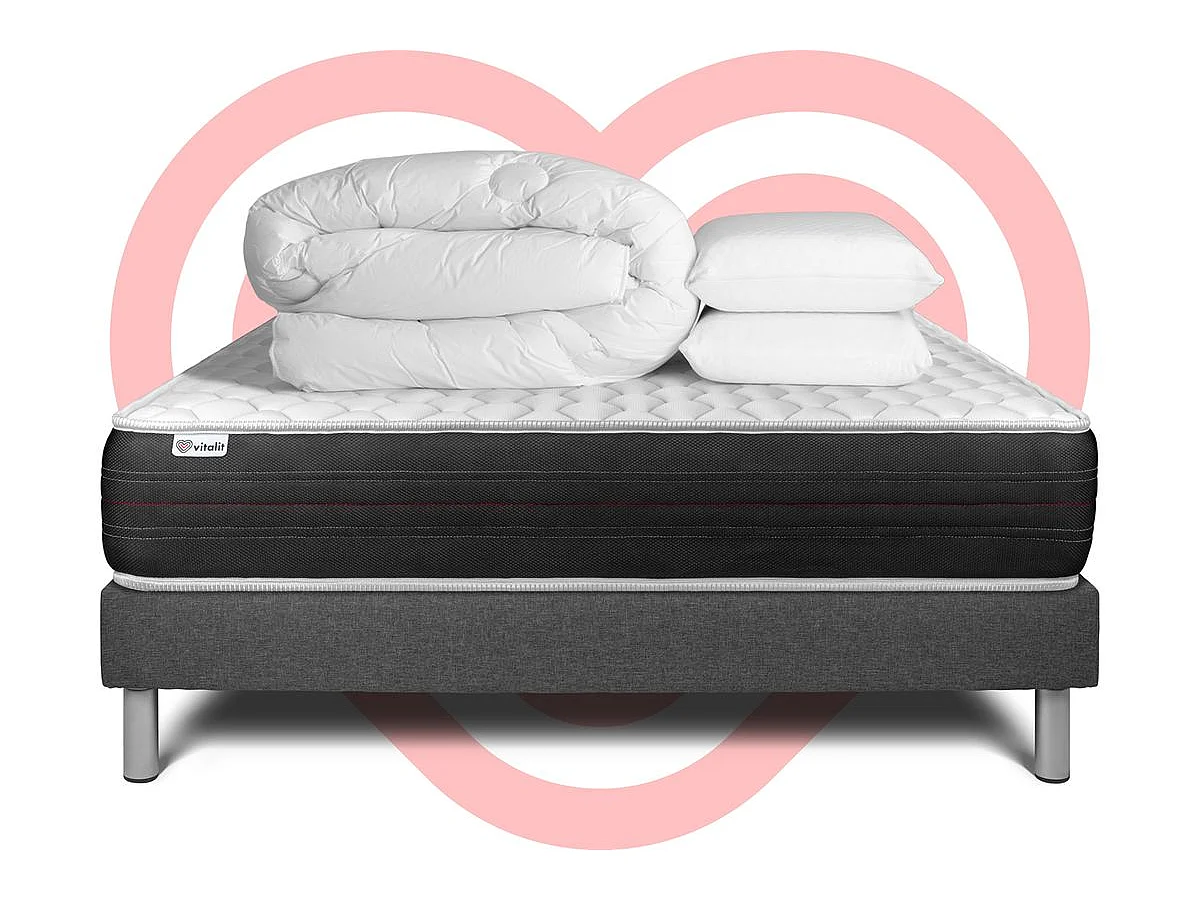 Pack prêt à dormir VITALSPRING 160 x 200 cm sommier Kit gris