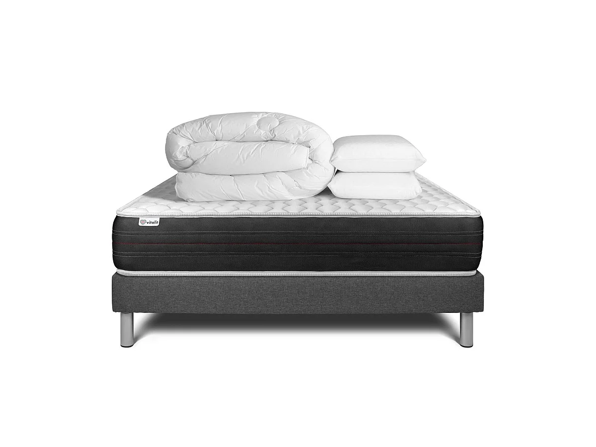 Pack cama completa - Colchón 160x200cm + Somier de láminas (en kit) + 2 almohadas + Edredón - Vitalspring