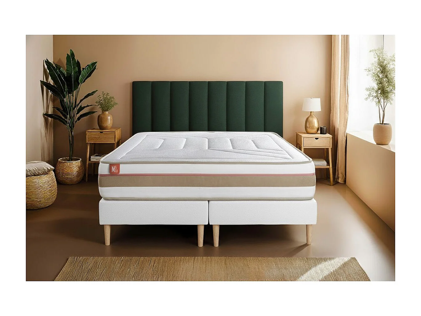 Pack prêt à dormir matelas LE TENDRE 160x200 Ressorts ensachés + Mémoire de forme + double sommiers Blanc