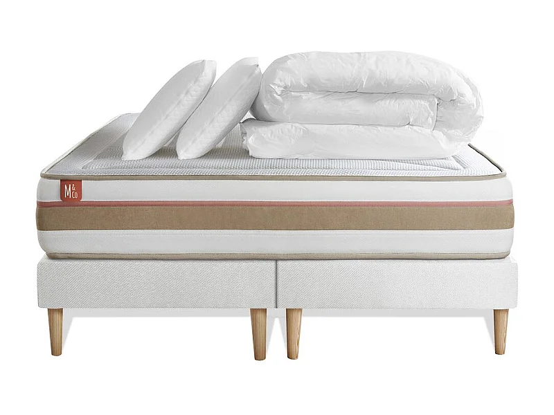 Pack prêt à dormir matelas LE TENDRE 160x200 Ressorts ensachés + Mémoire de forme + double sommiers Blanc