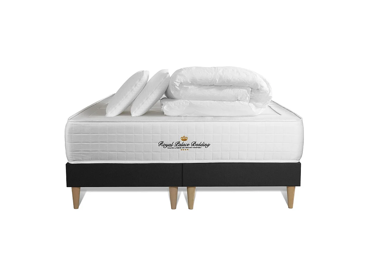 Pack matelas ressorts ensachés + mémoire de forme maxi épaisseur Windsor 180x200cm + double sommier Noir 90x200 cm