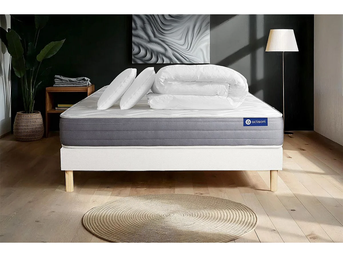 Pacchetto letto completo - Materasso 160x200cm + Box spring con doghe (kit) + 2 cuscini + Piumino - Actimemo Dream