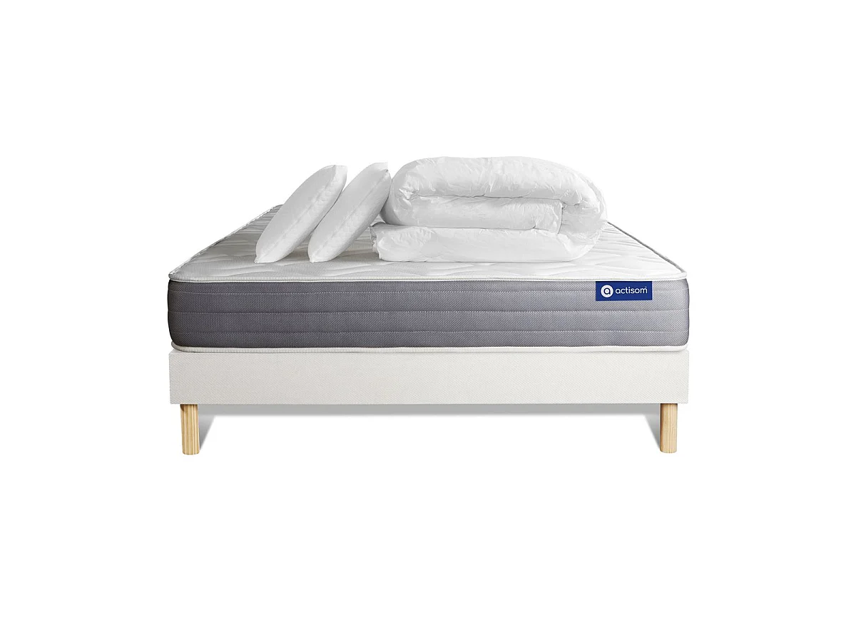 Pack prêt à dormir matelas ACTIMEMO DREAM mémoire de forme 160x200 cm 5zones confort + sommier KIT blanc + 2oreillers+couette
