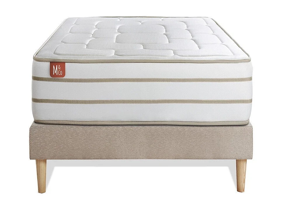 Ensemble LE DOUILLET 90x200cm Mémoire de forme BioVisco - Maxi épaisseur 26cm + sommier Beige