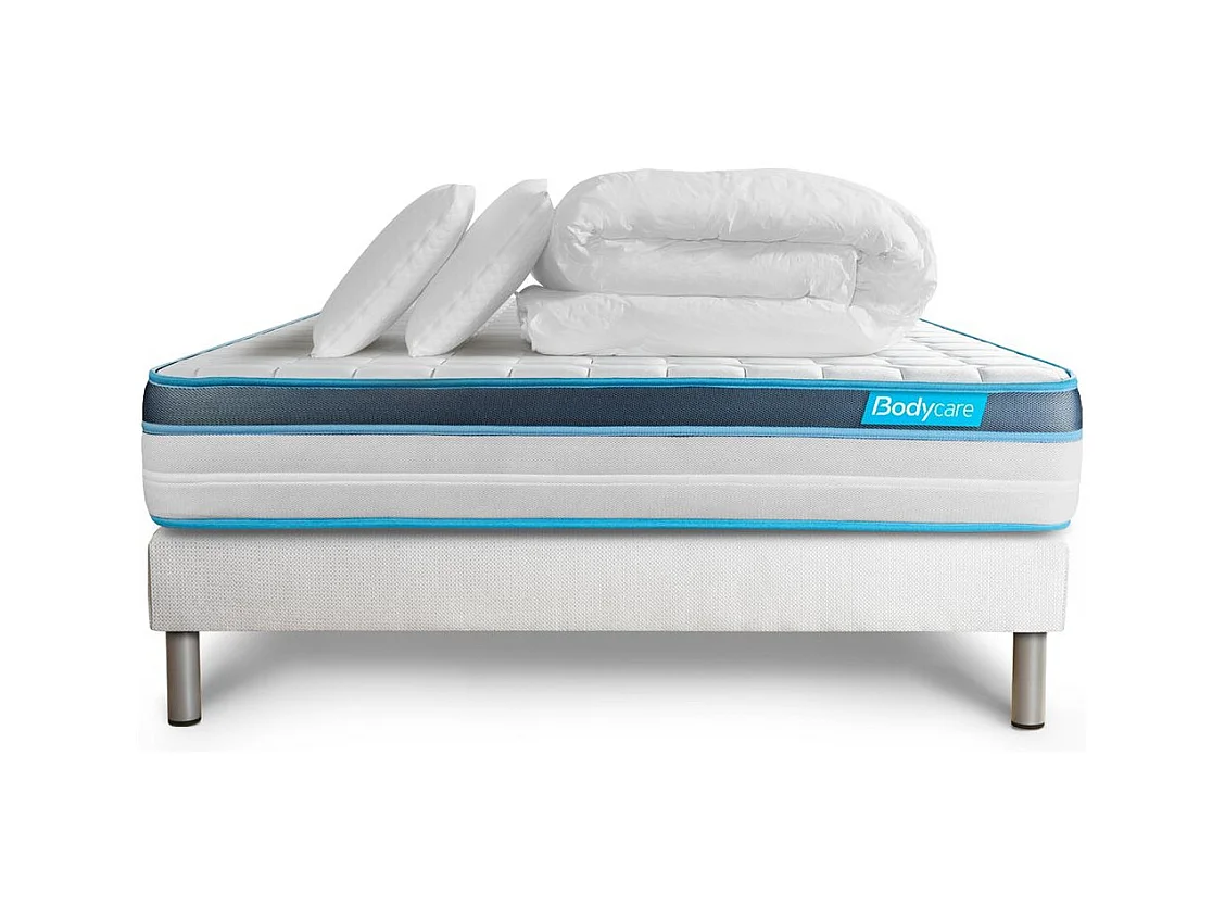 Pack 160x200 matelas BodyFit + sommier kit blanc + Couette 260x240cm + 2 oreillers 60x40cm