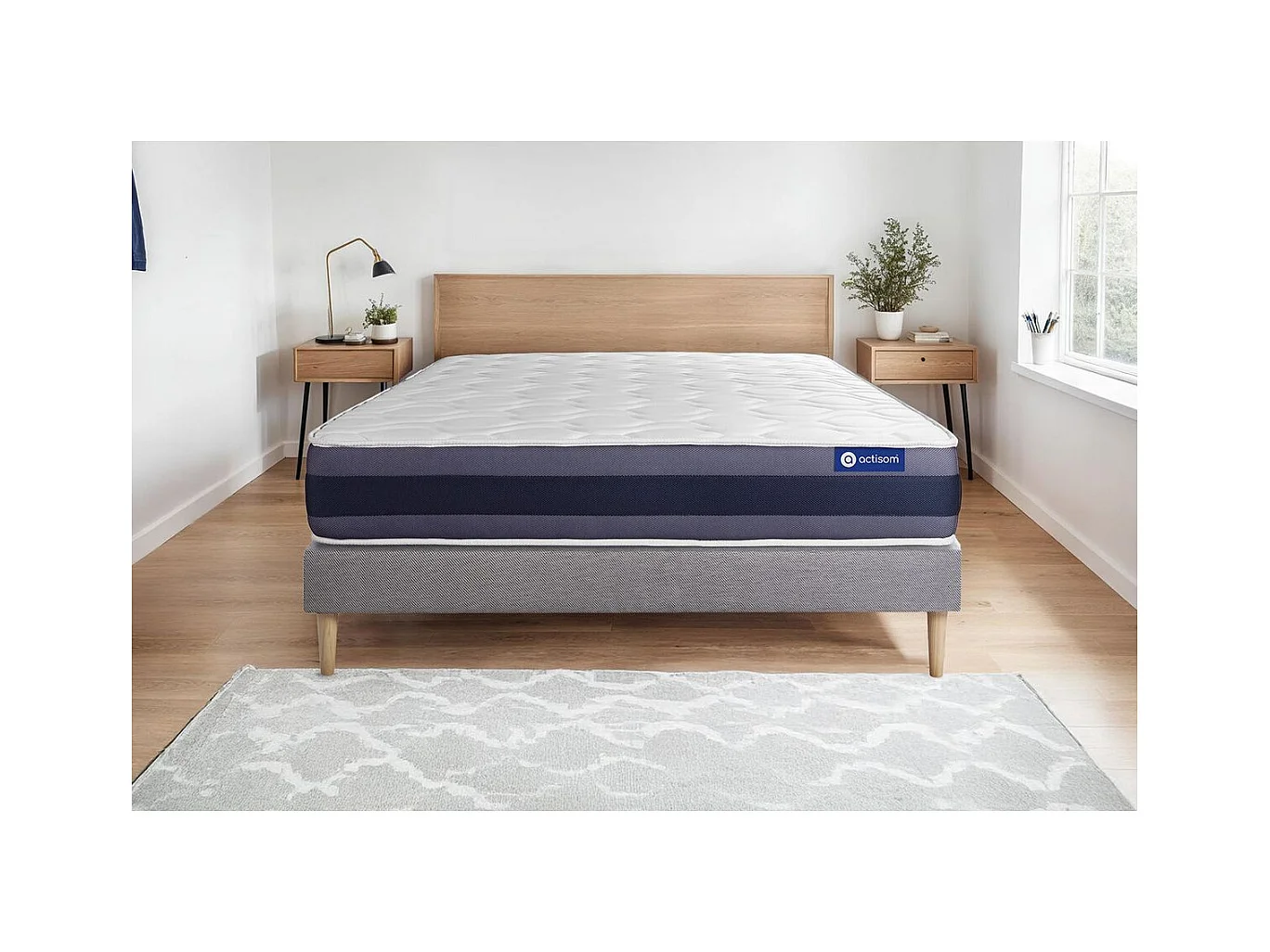 Ensemble matelas Latex+Mémoire de forme ACTILATEX MORPHO 160x200 Maxi épaisseur 5zones de confort + sommier KIT gris