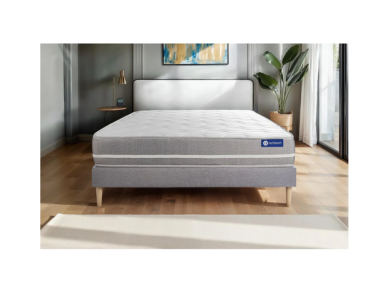 Ensemble matelas Mémoire de forme ACTIMEMO TOUCH 180x200 3zones de confort + sommier KIT gris